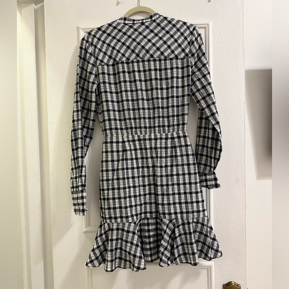 Veronica Beard Black & White Checked Long Sleeve Wrap Dress - Picture 3 of 7